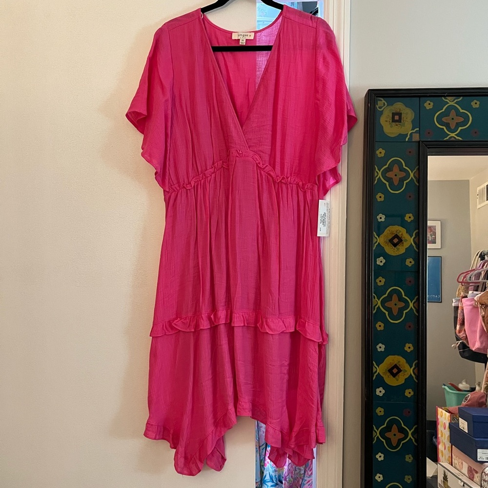 NWT Pink V-Neck Handkerchief Hem Dress